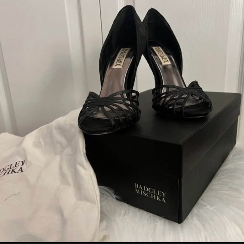 Badgley Mischka “Spencer” Black Strappy Heels